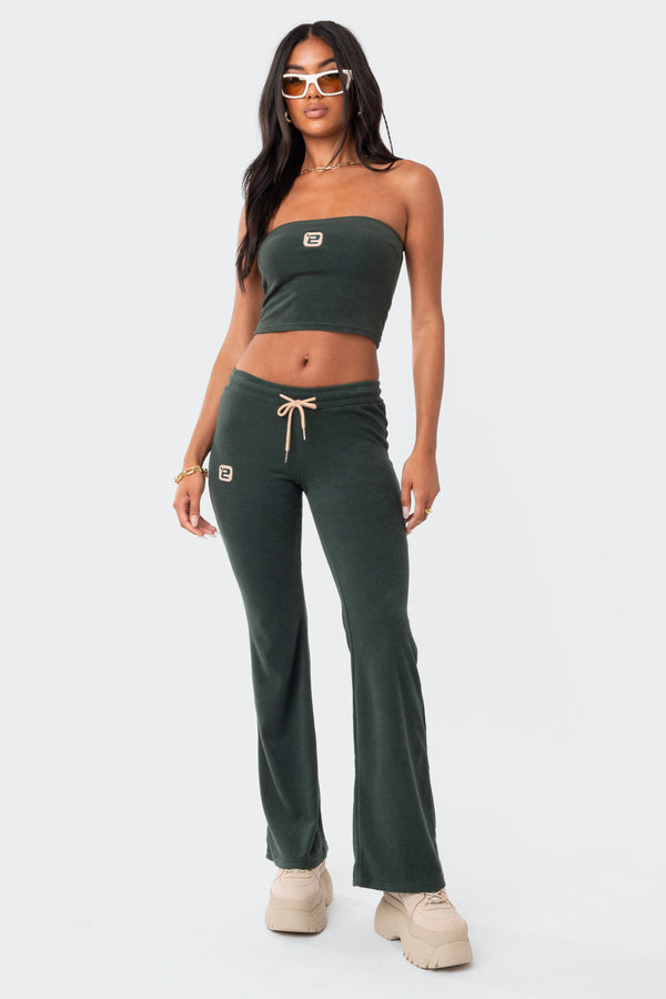 Edikted Terry Low-Rise Pants Green