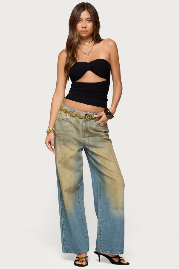 Edikted Textured Knit Strapless Cutout Top Black