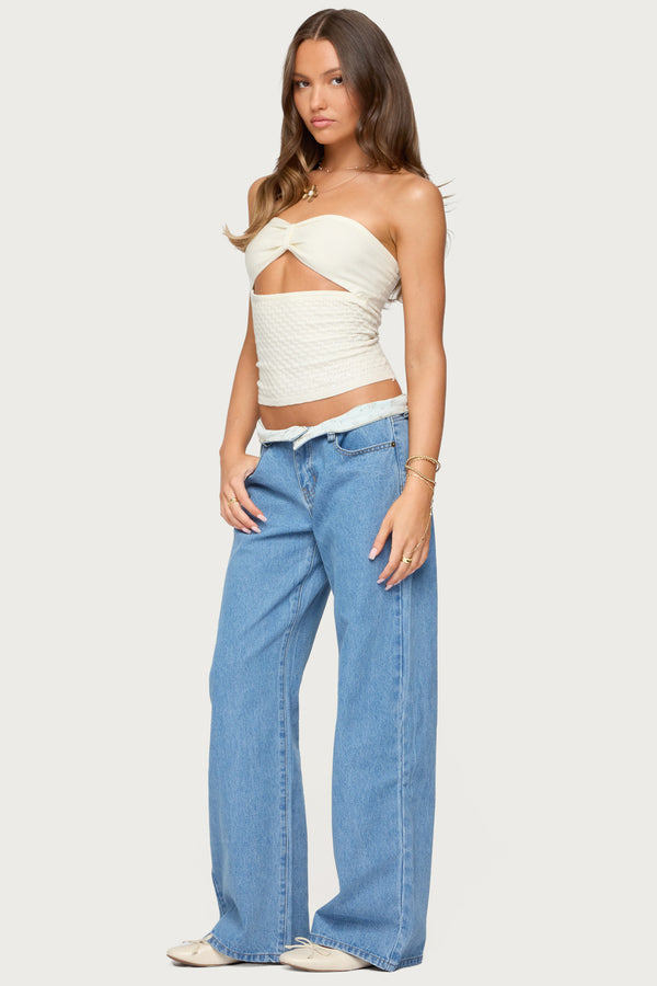 Edikted Textured Knit Strapless Cutout Top Cream