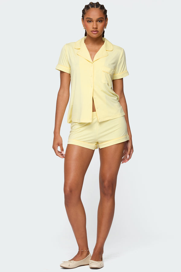 Edikted Tezlie Button Up Shirt Yellow