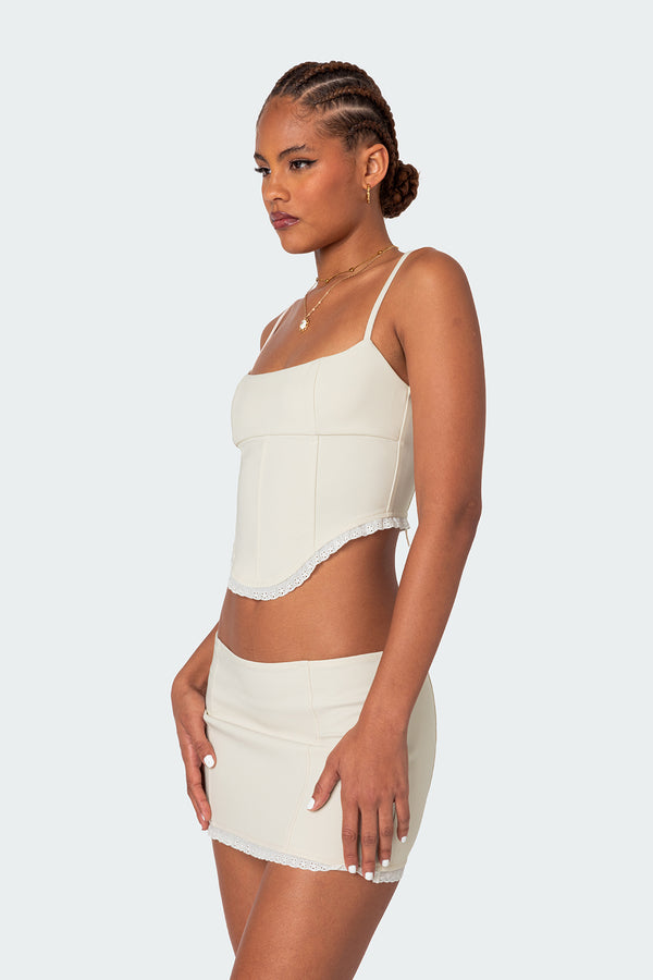 Edikted Thora Woven Lace Up Corset Cream