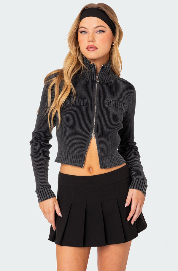 edikted Torey Washed Zip Up Cardigan dark gray