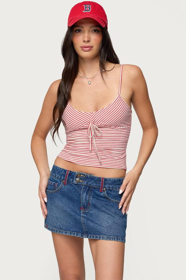 edikted Tova Striped Scoop Tank Top red and beige