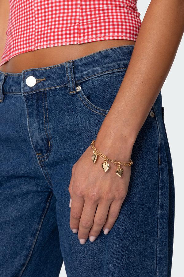 edikted Triple Heart Charm Bracelet gold