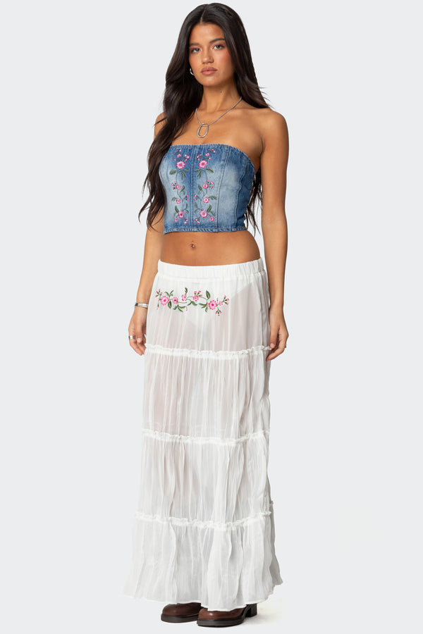 Edikted Tula Embroidered Denim Corset Blue