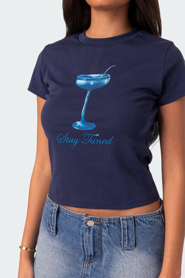 Edikted Tuned In T Shirt Navy
