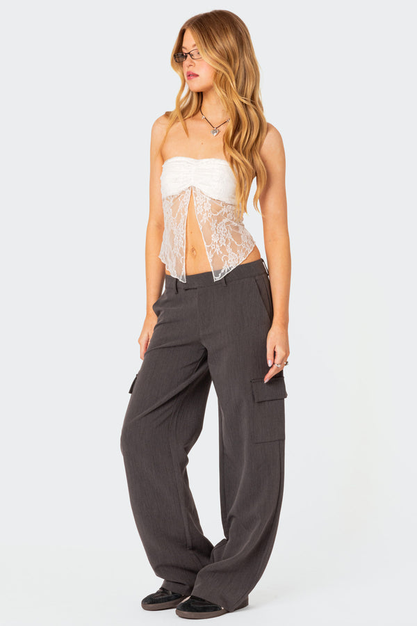 Edikted Twilight Sheer Lace Split Front Top White