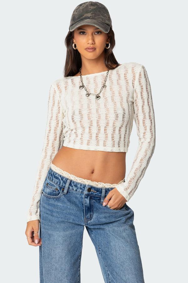 Edikted Twisted Back Textured Knit Top Beige