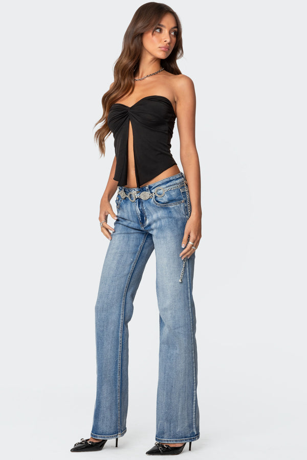 Edikted Twisted Split Front Tube Top Black