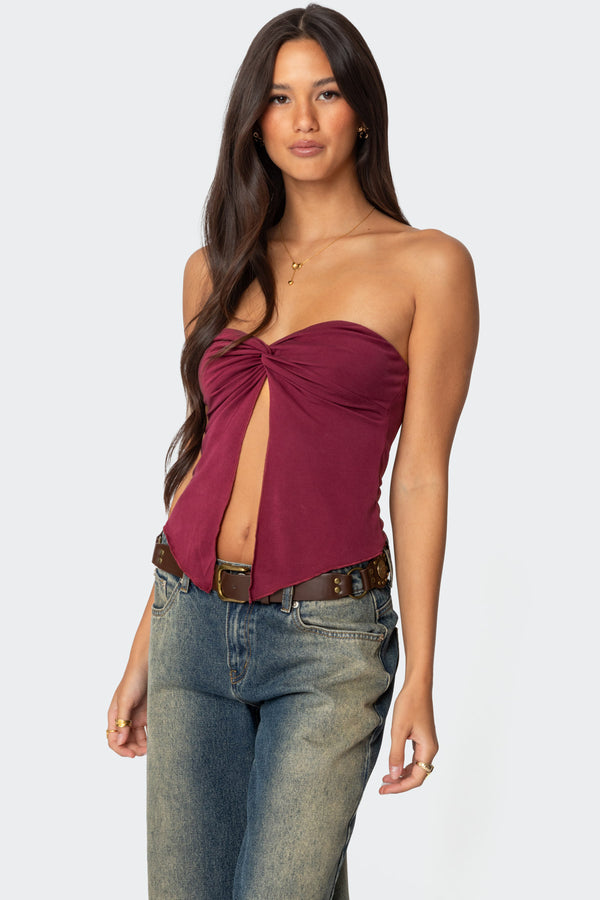 Edikted Twisted Split Front Tube Top Burgundy