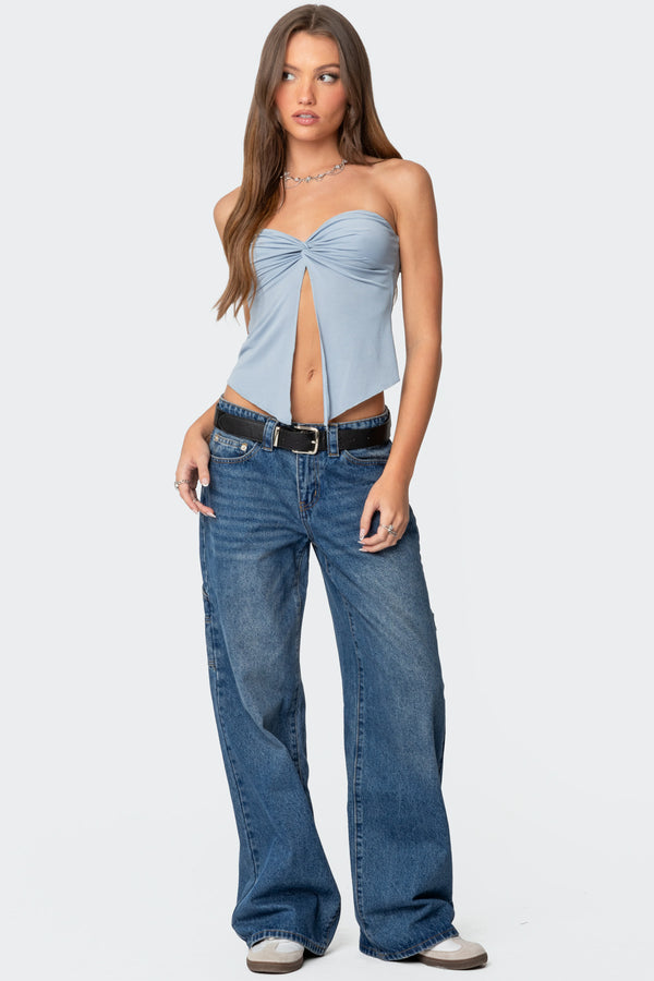 Edikted Twisted Split Front Tube Top Light Blue