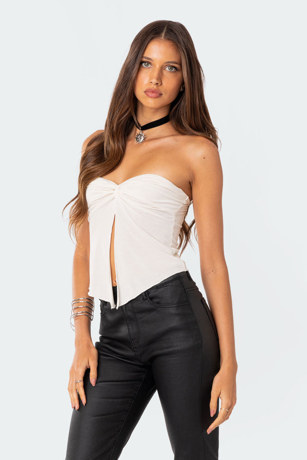 Edikted Twisted Split Front Tube Top White