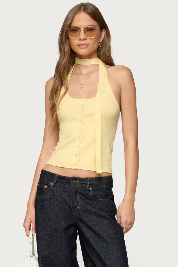 edikted Two Piece Knit Halter Top yellow