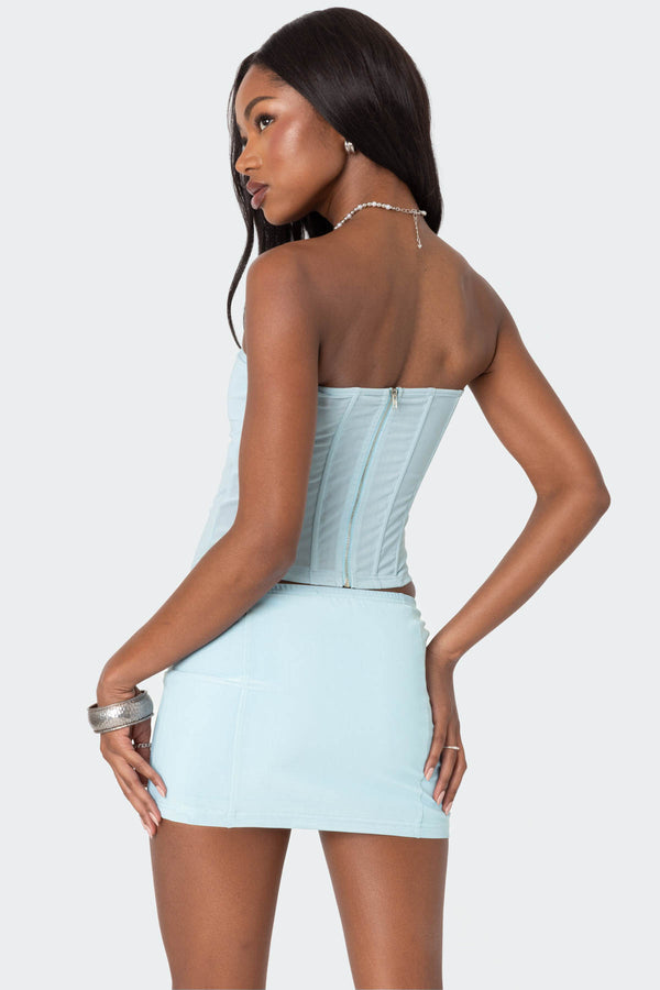 Edikted Vega Sheer Mesh Corset Light Blue