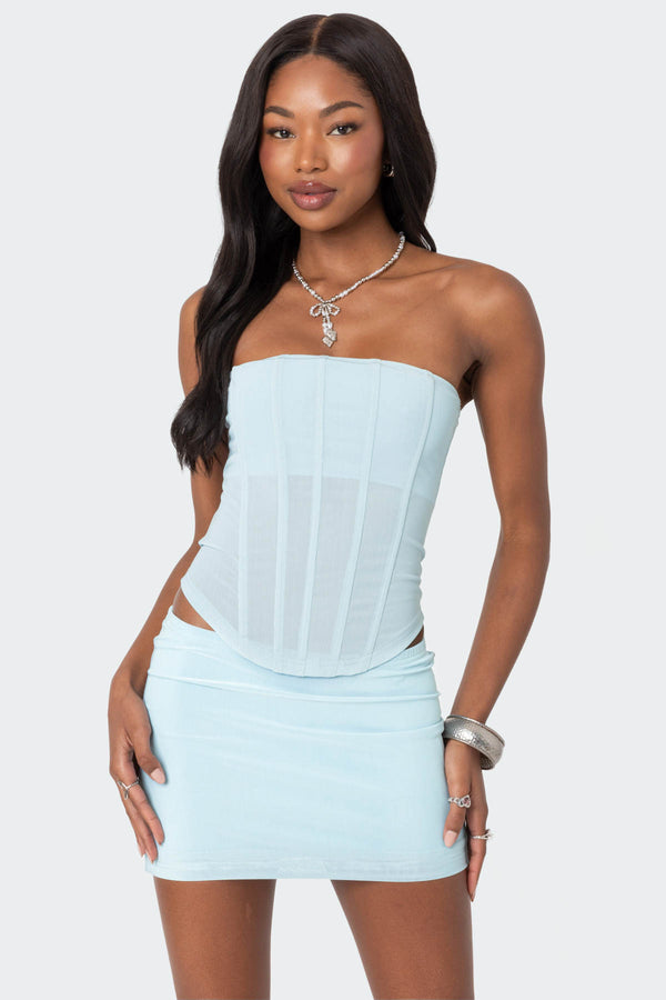 edikted Vega Sheer Mesh Corset light blue