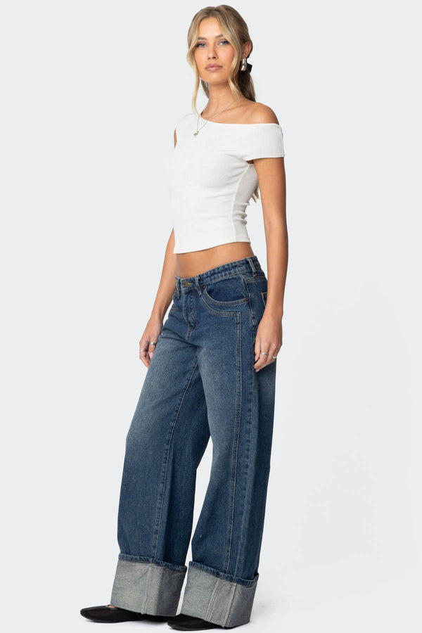 Edikted Vesper Cuffed Low Rise Jeans Blue
