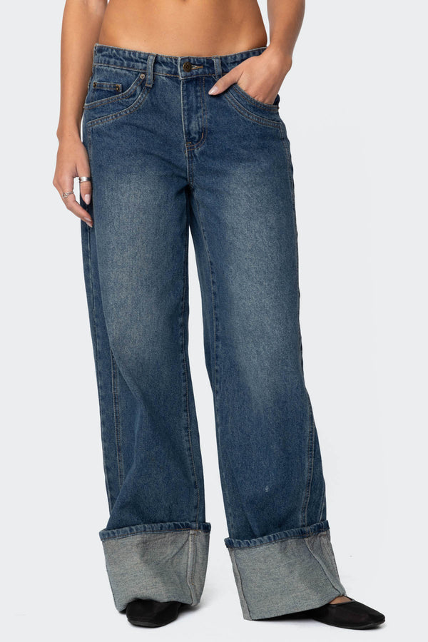 Edikted Vesper Cuffed Low Rise Jeans Blue