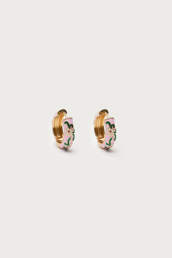 Edikted Vintage Floral Hoop Earrings Pink