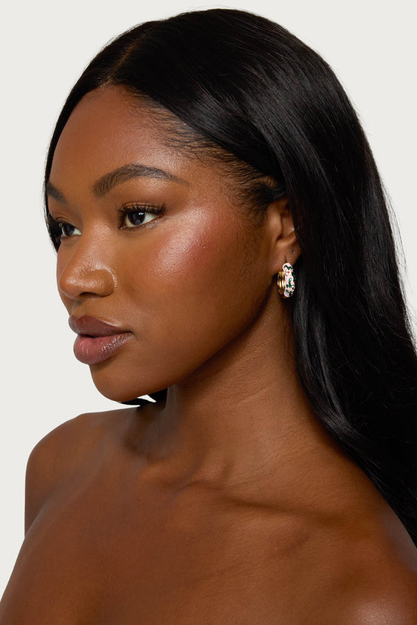 edikted Vintage Floral Hoop Earrings pink