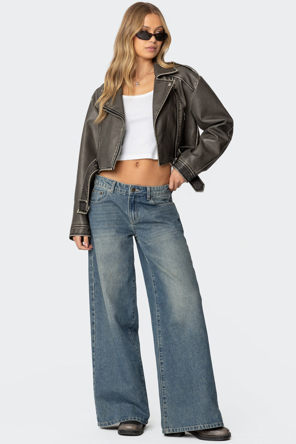 Edikted Washed Faux Leather Jacket Gray Washed