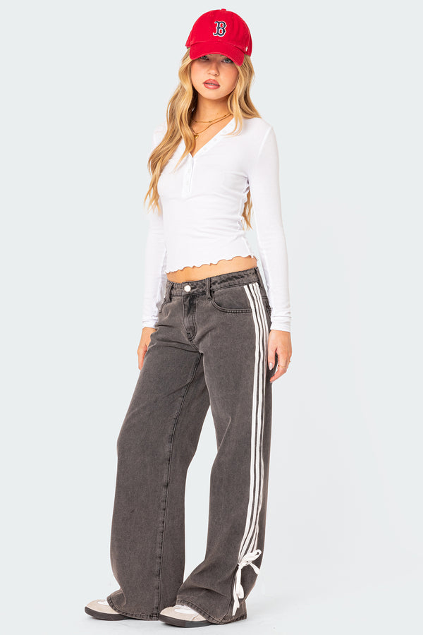 edikted Washed Low Rise Ribbon Jeans dark gray