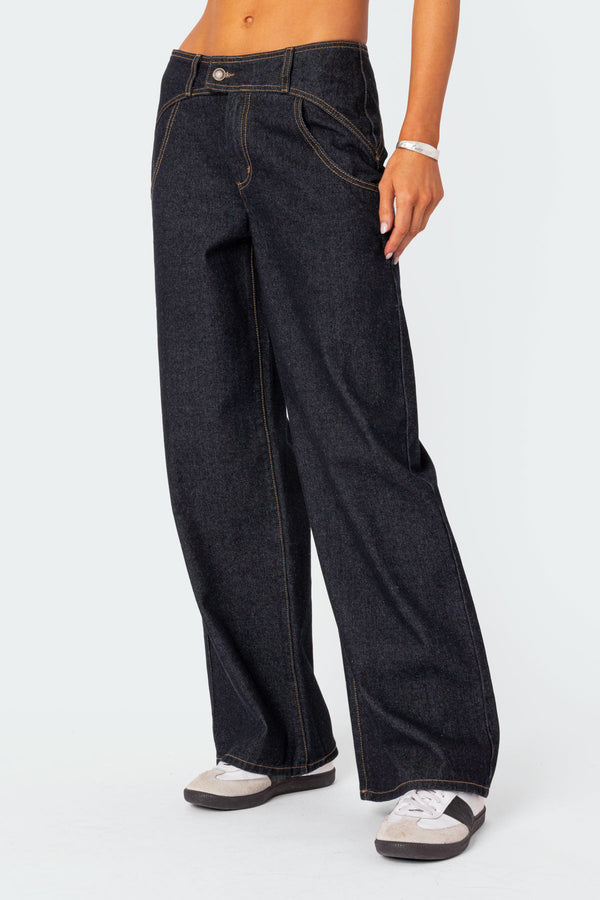 Edikted Western Low Rise Jeans Dark Blue