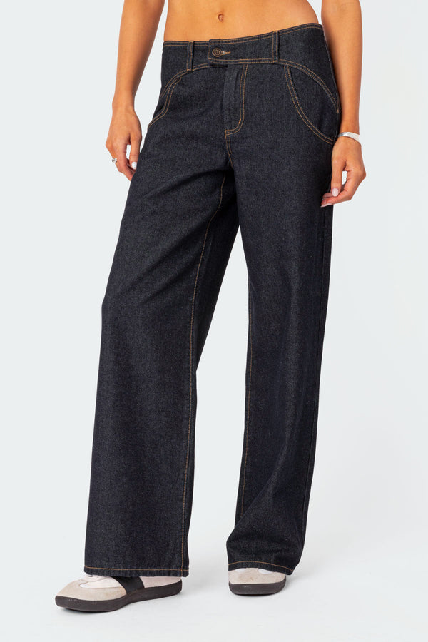 Edikted Western Low Rise Jeans Dark Blue
