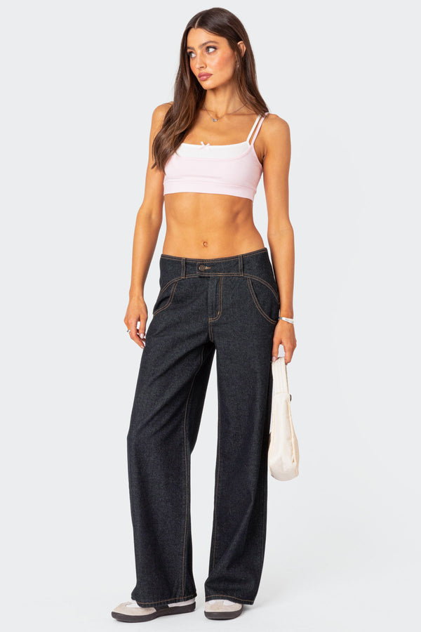 Edikted Western Low Rise Jeans Dark Blue