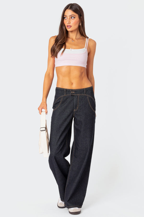 edikted Western Low Rise Jeans dark blue