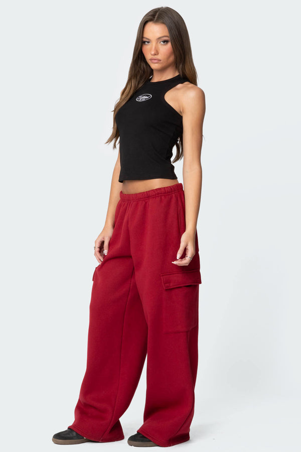 Edikted Wide Leg Cargo Sweatpants Burgundy