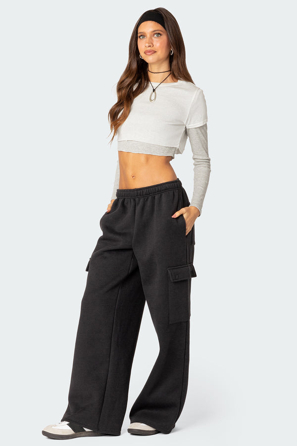 Edikted Wide Leg Cargo Sweatpants Dark Gray