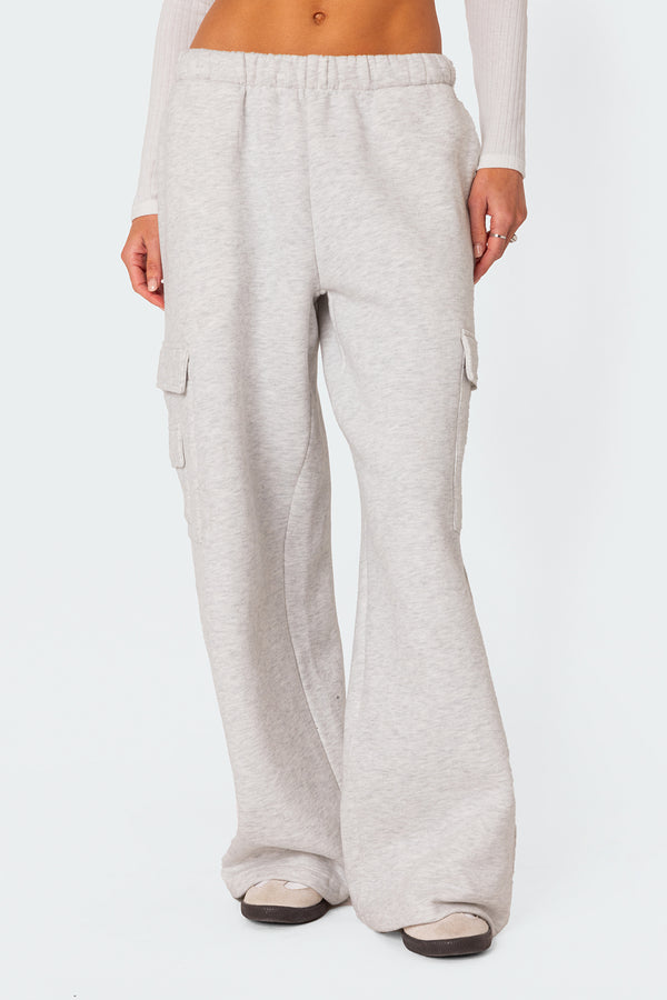 Edikted Wide Leg Cargo Sweatpants Light Gray