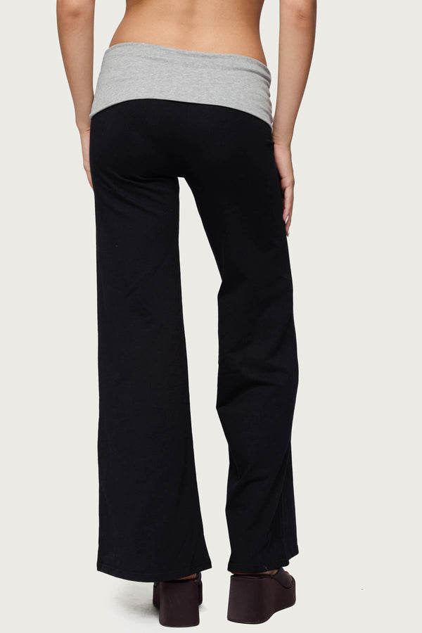 Edikted Wide Leg Contrast Fold Over Pants Black