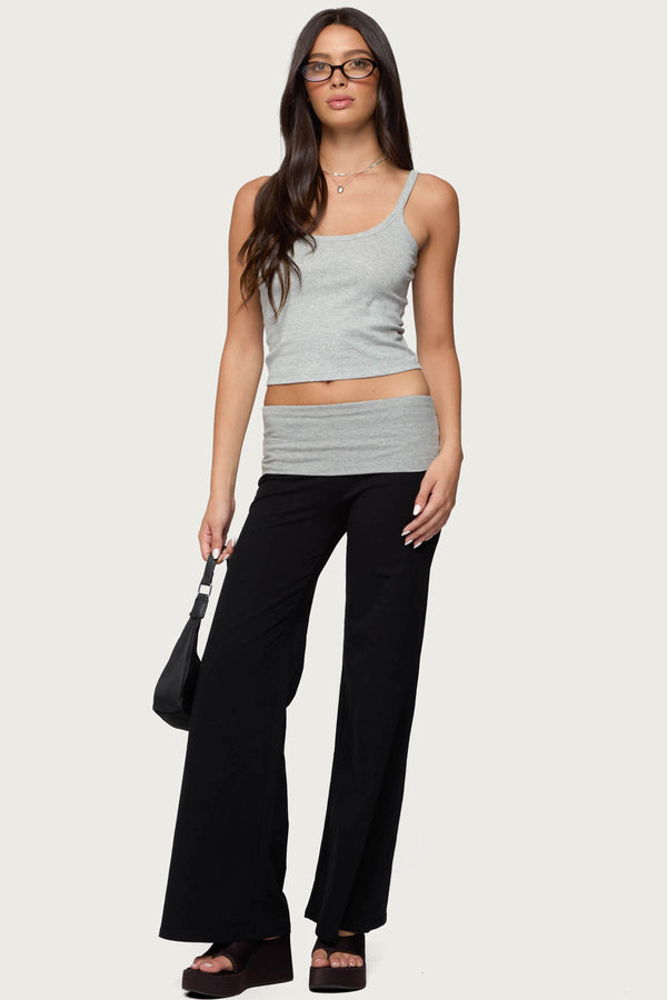 edikted Wide Leg Contrast Fold Over Pants black
