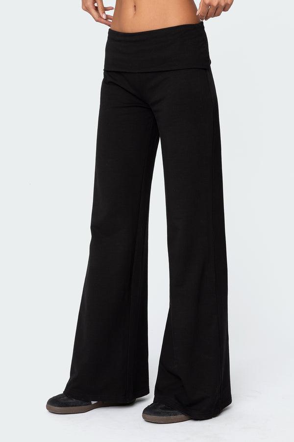 Edikted Wide Leg Fold Over Pants Black