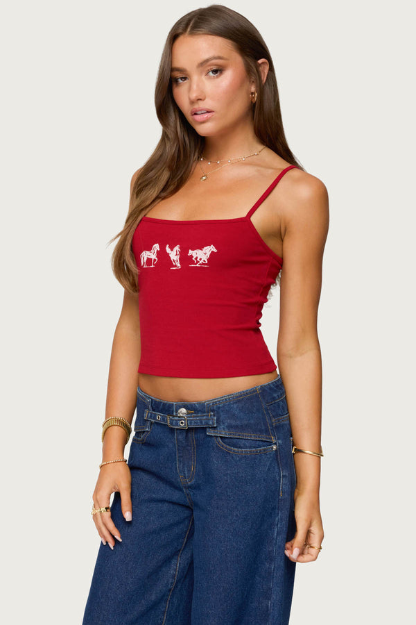 Edikted Wild Horses Graphic Tank Top Red