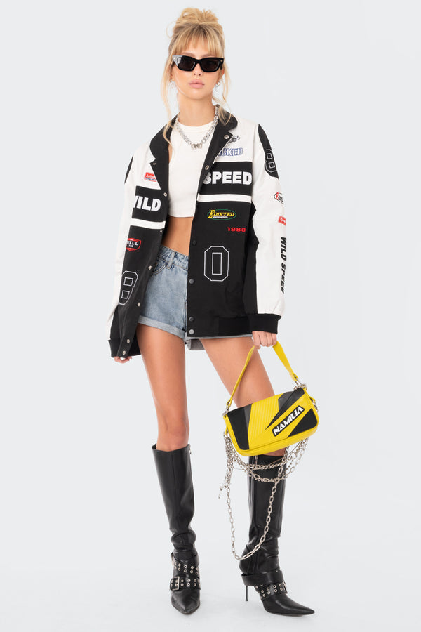 Edikted Wild Speed Patch Jacket Black And White