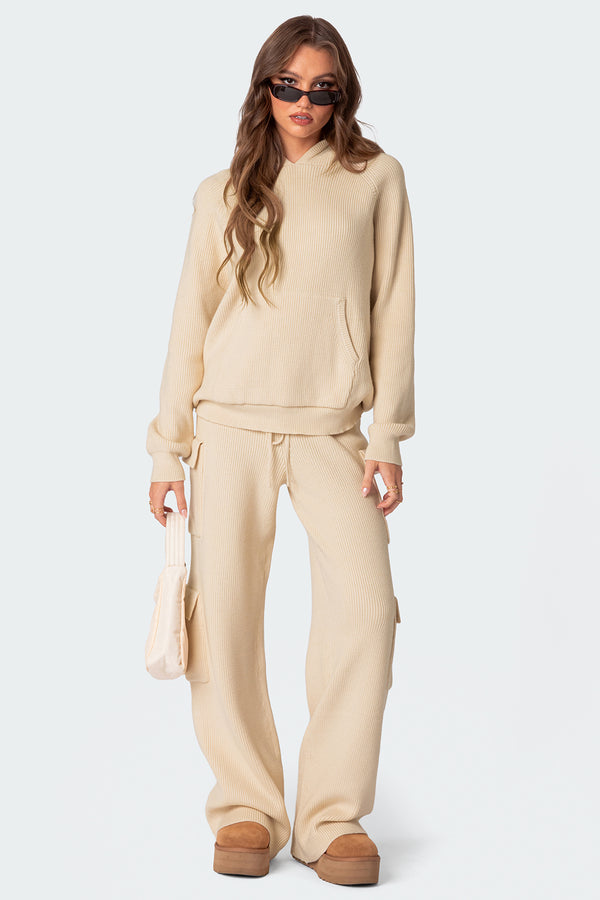 edikted Wynter Knit Cargo Pants cream