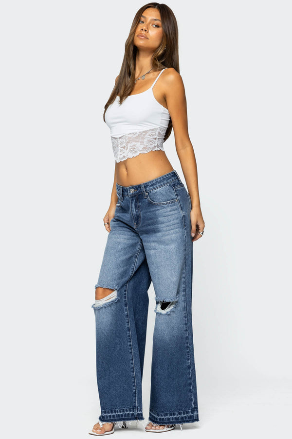 Edikted Xenia Distressed Low Rise Jeans Blue
