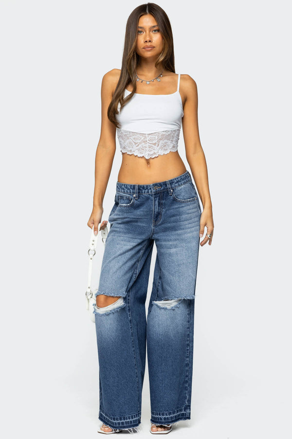 edikted Xenia Distressed Low Rise Jeans blue