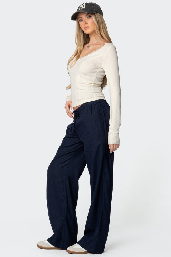 Edikted Yasmine Linen Look Pants Navy