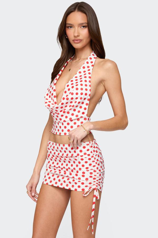 Edikted Zoe Polka Dot Cowl Neck Top Red And White