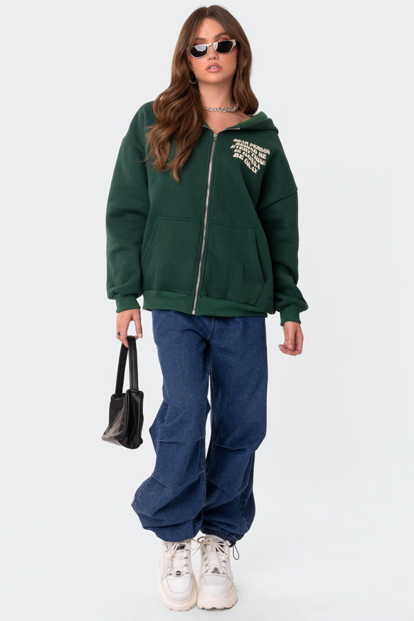 Edikted Everything'S Ok Zip Up Oversized Hoodie Green