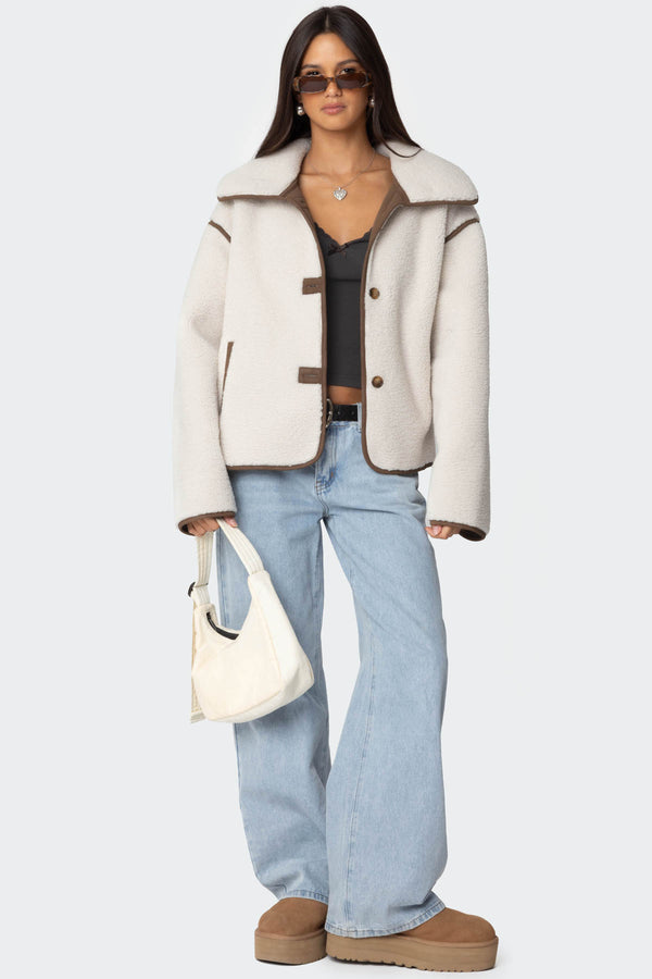 Edikted Frost Oversized Faux Shearling Jacket Beige