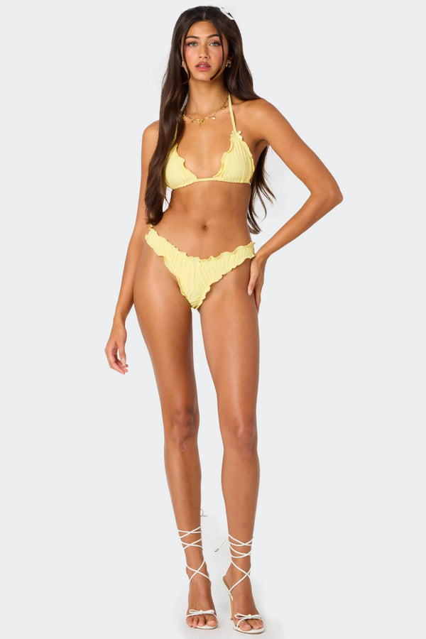 Edikted Golden Ruffle Edge Triangle Bikini Top Yellow