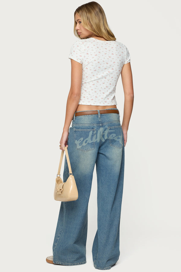 edikted Graphic Vintage Washed Low Rise Jeans blue vintage washed