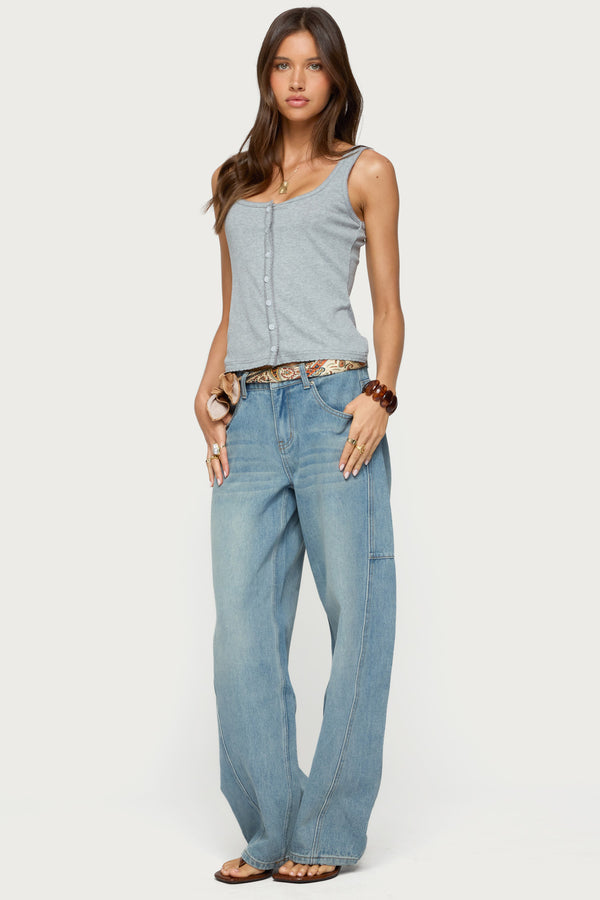 Edikted Gwenne Pointelle Button Up Tank Top Gray Melange
