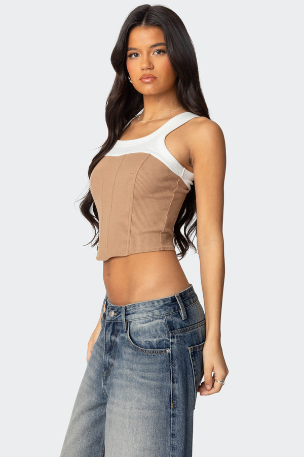 Edikted Ila Contrast Layered Corset White And Camel