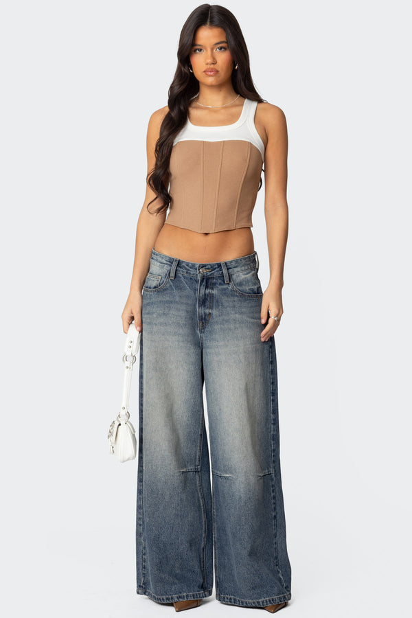 Edikted Ila Contrast Layered Corset White And Camel