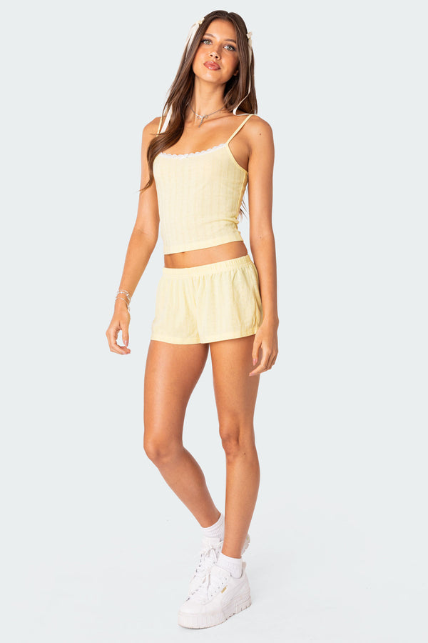 Edikted Irene Low Rise Pointelle Micro Shorts Yellow